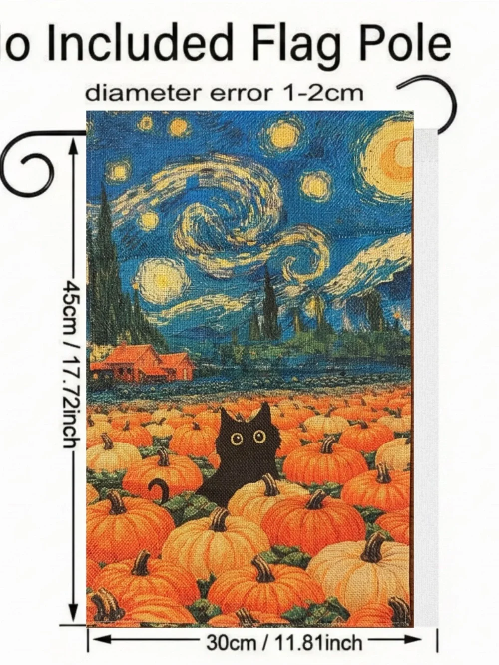 Garden Flag, Starry Night Black Cat Pumpkin, 12”x18”, Burlap double-sided
